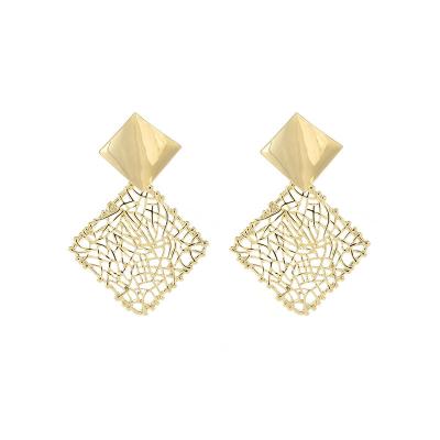 China TRENDY 925 Sterling Silver Geometric Square Earrings For Women Gold Plated Charms Marking Mesh Jewelry Hollow-out Earrings for sale