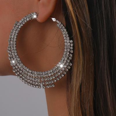 China TRENDY Big Round Rhinestone Circle Earrings For Women Girls Jewelry Crystal Gold Plated Loops Zircon Earring 2022 New Arrival for sale