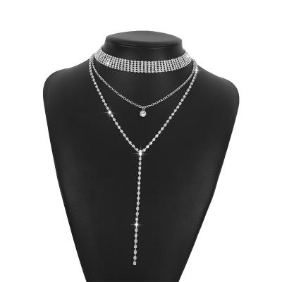 China TRENDY Multi Layered Rhinestone Lasso Necklace In Silver Sexy Crystal Choker Necklace Jewelry Gold Shine Y Women Party for sale