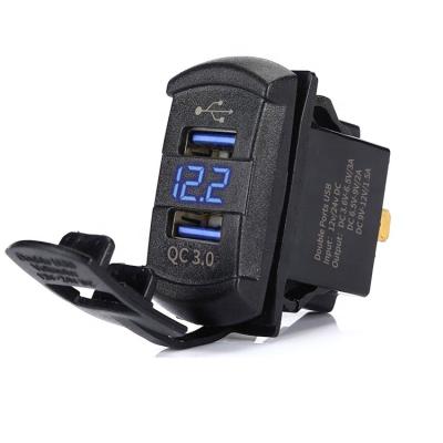 China Long Life and Exquisite Design Waterproof DC 12V Digital Voltmeter Dual USB Plug Fast Car Led Charger with Charging Port for RV Boat for sale