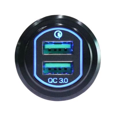 China Long Life Exquisite Design QC3.0 USB Power Socket Auto Voltmeter Dual Metal Housing Waterproof QC3.0 USB Car Charger With Cover for sale