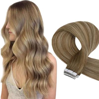 China European 100% pure virgin double color 12a blonde hair human hair extensions natural remy tape in hair extensions for sale