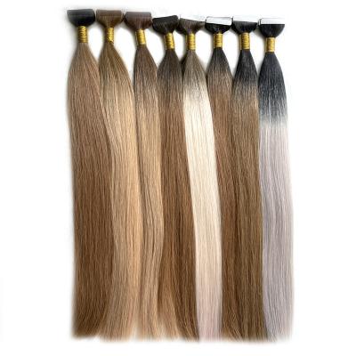 China Pure Virgin European Remy Human Hair Extensions Hot Selling Hair Tape Products Dark Blonde Tangle Not Silky Straight for sale