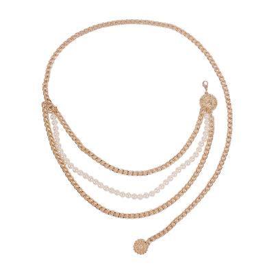 China Environmentally Friendly European American Fashion Body Chain Alloy Multilayer Metal Chain Beads Body Chain for sale