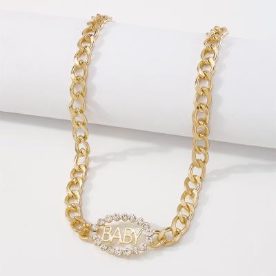 China TRENDY Hip Hop Style Baby Letter Chain Necklace Delicate Minimalist Geometry Rhinestone Alloy Metal Necklace for sale