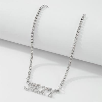 China FASHION Ready to ship Delicate Geometric Necklace Jewelry Alloy Silver Plated Girls Diamond Initial Letter Necklace For for sale