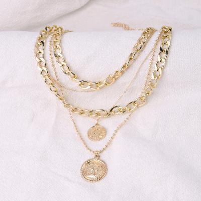 China 2021 Vintage Amazon Best Selling Initial Design Style European Couples Hip Hop Multi Layer Disc Set Alloy Pendant Necklaces for sale