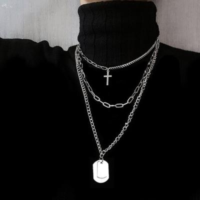 China TRENDY Hip Hop Pendant Necklace Double Layer Fashion Alloy Necklace Men Women Long Chain Jewelry Gifts for sale