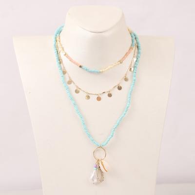 China 2021 FASHION New Boho Pearl Vintage Necklace Jewelry Double Layer Long Pendant Necklace For Women for sale