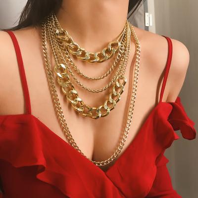 China CLASSIC Delicate Minimalist Punk Necklace Hip Hop Fashion Exaggerate Metal To Alloy Multilayer Necklaces for sale