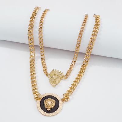 China Europe and America CLASSIC Retro Style 18k Gold Silver Gold Plated Lion Crown Multilayer Necklace for sale