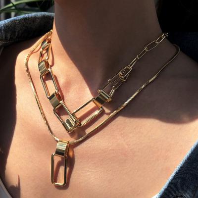 China CLASSIC fashion exaggerate jewelry Hip Hop Chunky Chain Lock Multilayer Necklaces punk necklace for sale