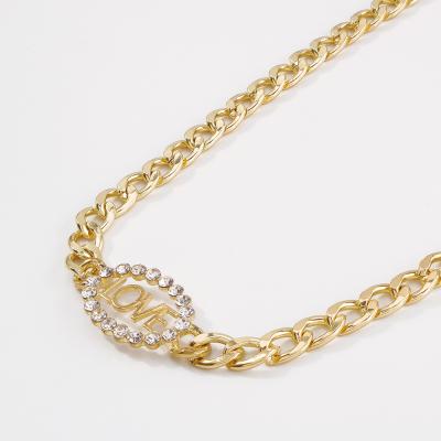 China Wholesale Fashion Hip Hop Trinkets Vintage Minimalist Punk Personalized Alloy Chunky Metal Letter Diamond Necklace for sale