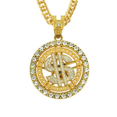 China Punk Gold Silver Plated Chain With Dollar Sign Coin Necklace Hip Hop Punk 18k Gold Plated Men Diamond Necklace Gold for sale