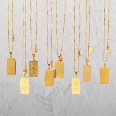 China CLASSIC Hot Sale Vintage Square Necklace 12 Zodiac Signs Tarot Stainless Steel Pendant Necklace for sale