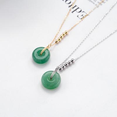 China Fashion 925 Sterling Silver Green Jade Buckle TRENDY Necklace Pendant Necklace For Women Lucky Jewelry for sale