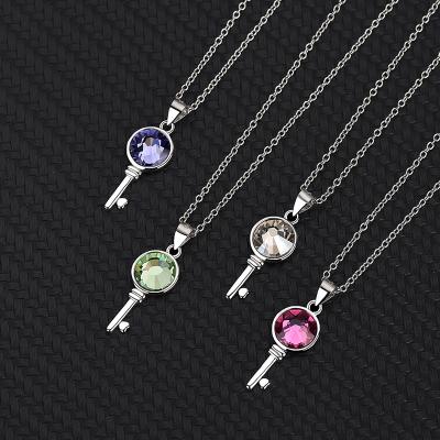 China Popular Fashion Simple 925 Sterling Silver Necklace For Woman Crystal Key Pendant Necklace Simplicity Accessories for sale