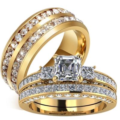 China Romantic Lead Free Nickel Free Zircon Gold Plated Engagement Ring Couple Rings Stainless Steel Fashion Jewelery for sale