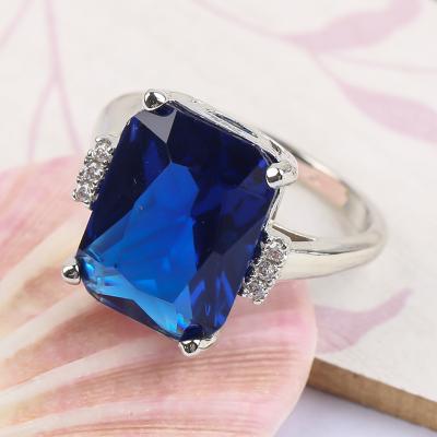 China Blue Engagement CZ Ring Women Fashion Geometric Lead Free Nickel Free Charming Zircon Ring Wedding Jewelry for sale