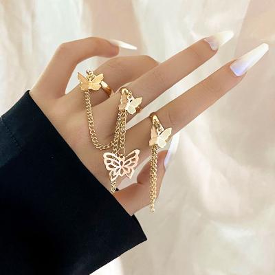 China FASHIONABLE Europe America Personalized Adjustable Rings Alloy Silver Gold Plated Butterfly Ring For Women for sale