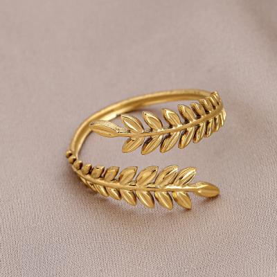 China TRENDY Simple Multiple Styles Resizable Gold Plated Rings Titanium Steel Feather Ring Personalized Jewelry for sale