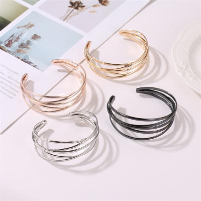 China New Jewelry Fashion CLASSIC Hot Selling Minimalist Bangle Combine Cuff Charm Bracelet Metallic Cross Open Lady Jewelry for sale