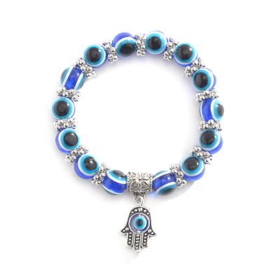 China New CLASSIC fashion resin charm retro blue eyes hand of Fatima Devil's eye bracelet Beaded Ancient Silver Bead for sale