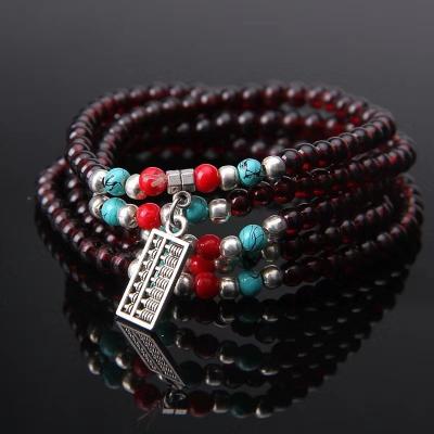 China FASHIONABLE Wholesale Ethnic Style Single Stain Circle Three Circle Mixed Garnet Bracelet for sale