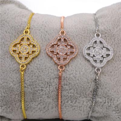 China Adjustable Size Conservation Diamond Four Leaf Clover Women's FASHIONABLE Tasty Bracelets Copper Color Bracelet for sale