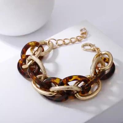 China FASHIONABLE Color Matching Luxury Aluminum Bangle Leopard Chain Link Acrylic Bracelet Europe America Personalized Vintage Jewelry for sale