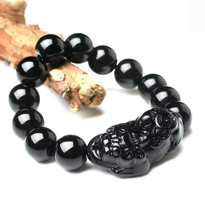 China Simple Vintage Pixiu Vintage Bracelet Obsidian Bead Elastic Black Imitation Couple Bracelets Simple Jewelry Gifts for sale