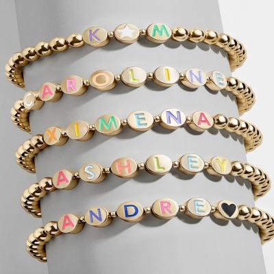 China Fashion TRENDY Women Beaded Alloy Colorful Bangle Bracelet Unisex Personalized Letter Jewelry Accessories for sale