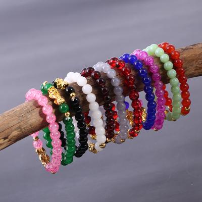 China Women Ethnic Natural Stone Beaded Bracelet Vintage Style Sand Gold Pixiu Bracelet Simple Vintage Jewelry for sale