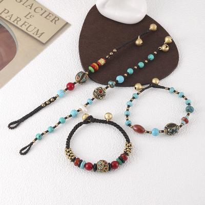 China 2021 Retro Vintage Style News Turquoise Bead Jewelry Ethnic Nepalese Bracelet Women Simple Hand - Woven Bracelet for sale