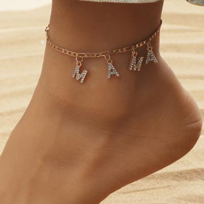 China 2021 TRENDY New Design Gold Plated Custom Name Diamond Anklet For Girls Gift Initial Letter Charm Alloy Anklets for sale