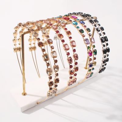 China Alloy + Rhinestone Female Fashion Double Gold Plated Color Diamond Alloy Headband Classic Luxury Party Headband for sale