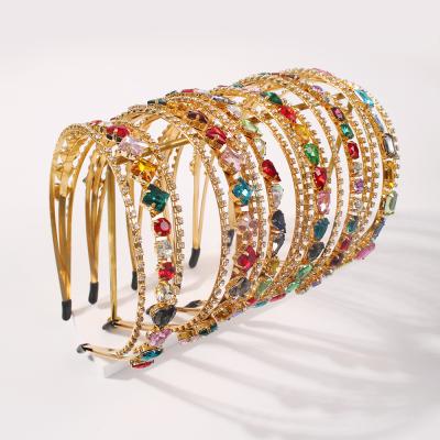 China Alloy + Colorful Rhinestone Luxury Rhinestone Headbands Three-Layer Fashion Metal Alloy Headbands For Women Teen Girls for sale