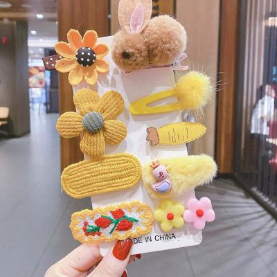 China New Arrival Sweet Korean Version Handmade Bunny Flower Cloth Hair Clip Children's Accessories Hair Clips Set for sale