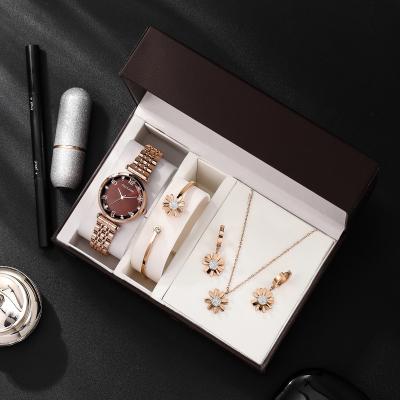 China Gift Box Non-Specific Whtch Four-Piece High-end Temperament Ladies Watch Stainless Steel Diamond Watch for sale