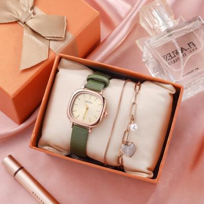 China Non-specific 2 pieces watch set stainless steel watch love heart bead double strap quartz leather wristwatch for sale