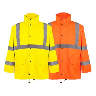 China Water Proof Reflective High Visibility Oxford Safety Raincoat With 2 Patch Pockets for sale