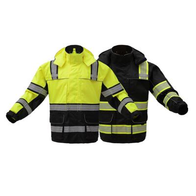 China Water Proof Rip Stop High Visibility Safety Reflective Yellow Raincoat With Coating for sale