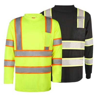 China Scenes Application Two Tone Moisture Wicking Reflective Long Sleeve Multiple Security T-Shirt With Chest Pocket for sale