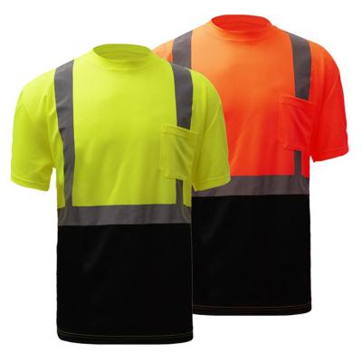 China Multiple Scenes Application High Visibility Reflective Orange Short Sleeve Safety T-Shirt With Black Bottom for sale