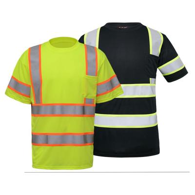 China Multiple Scenes Application Two Tone Short Sleeve High Visibility Safety Yellow T-Shirt With Chest Pocket for sale