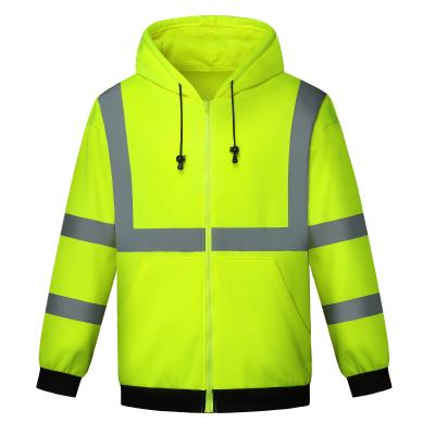 China Custom Logo Fleece Full Zipper Drawstring Men Enforcement Scenes Reflective Hoodies Hi Vis Work Shirt Multiple Safety Apparel for sale