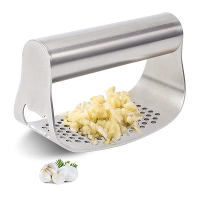 China Stainless Steel 304 / 430 Garlic Press Manual Garlic Chopper Crusher Tool with Opener for sale