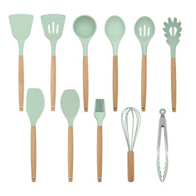 China Wholesale 12Pcs Non-Stick Heat Resistant Silicone Kitchen Cooking Utensils Set Kitchen Utensils Set with wooden handle for sale