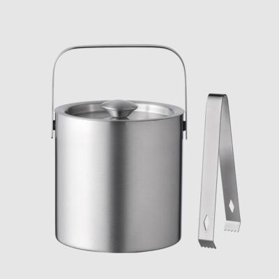 China Small Stainless Steel Ice Bucket 1.3 Liter Portable Double Wall Ice Bucket with Lid and Tong for Champagne Beer for sale