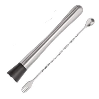 China Stainless Steel Cocktail Muddler and Mixing Spoon Set Home Bar Tools for Cocktail Drinks for sale